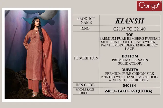 Kiansh By Ganga Russian Silk Printed Dress Material Wholesale Shop in Surat